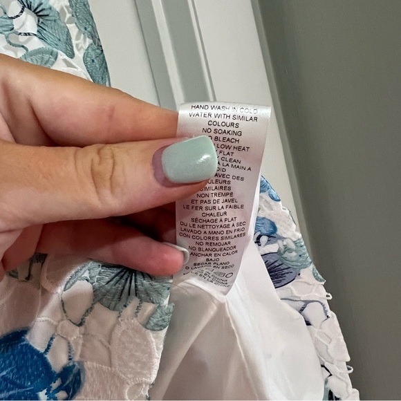 Blue/White Embroidered One Shoulder Mini Dress - Picture 6 of 9